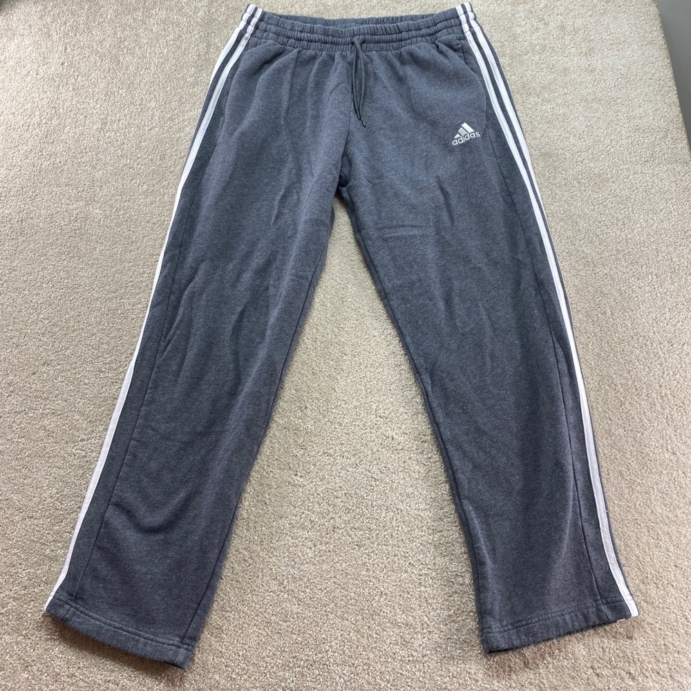 Adidas Sweatpants Mens Size Large Gray Joggers Track Pants Side Stripe‎